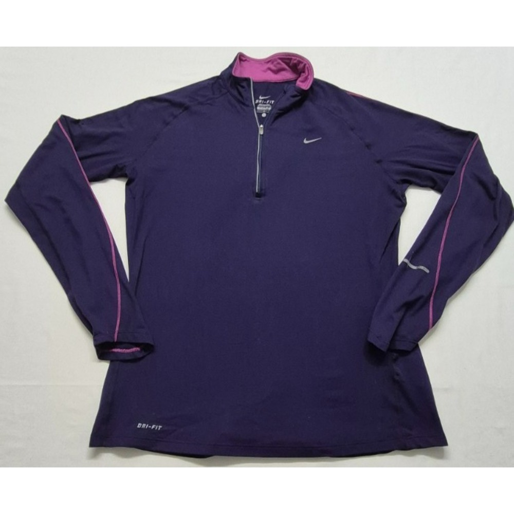 Nike Dri-Fit women's‎ purple 1/4 zip pink trim athletic pullover jacket sz. L